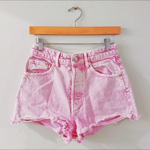 COPY - zara | frayed hi rise denim short in pink ↷